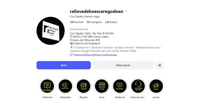 Relieved Shoes Care, Sumber: instagram @relievedshoescaregodean