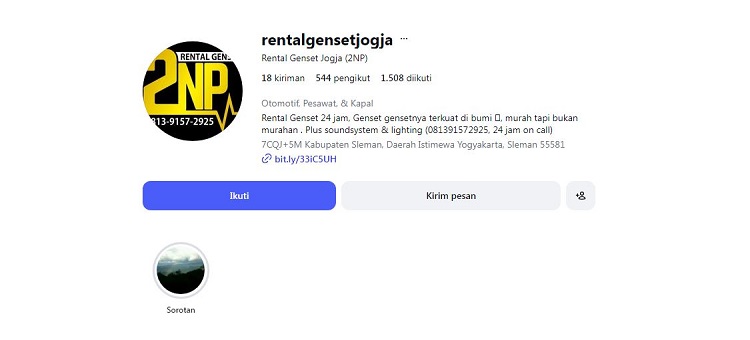 Rental Genset Jogja 2NP, Sumber: instagram @rentalgensetjogja